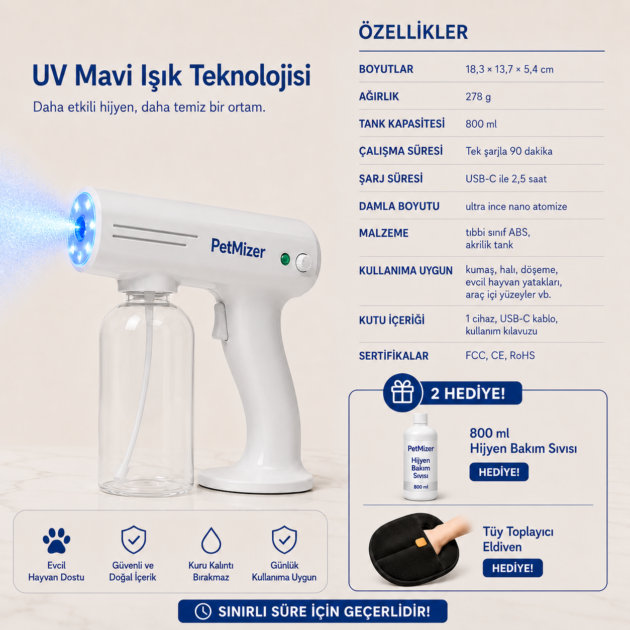 Pitmizer™ | UV Destekli Bakteri Karşıtı Hijyen Cihazı